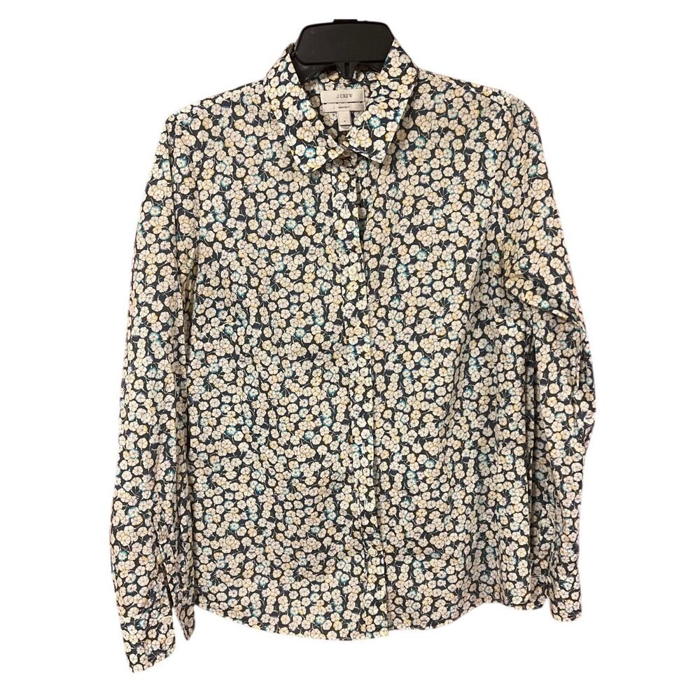 Cotton J. Crew Floral Button Down Blouse Perfect Fit 6